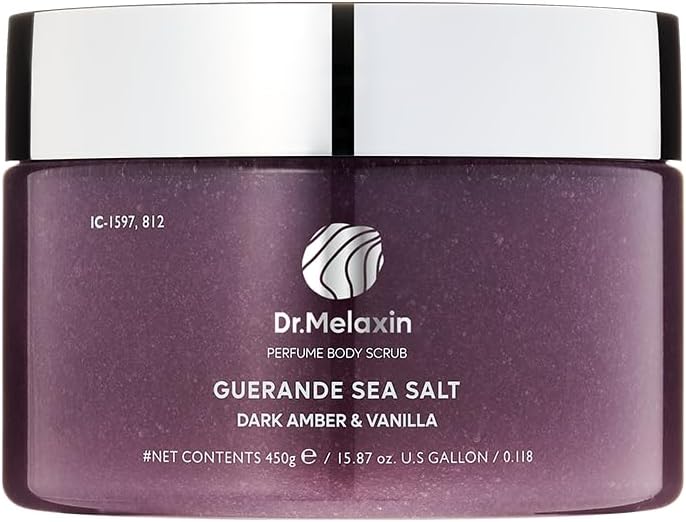 Dr.Melaxin Guerande Sea Salt Perfume Exfoliating Body Scrub for Smooth Skin Body, Amber & Vanilla Scent