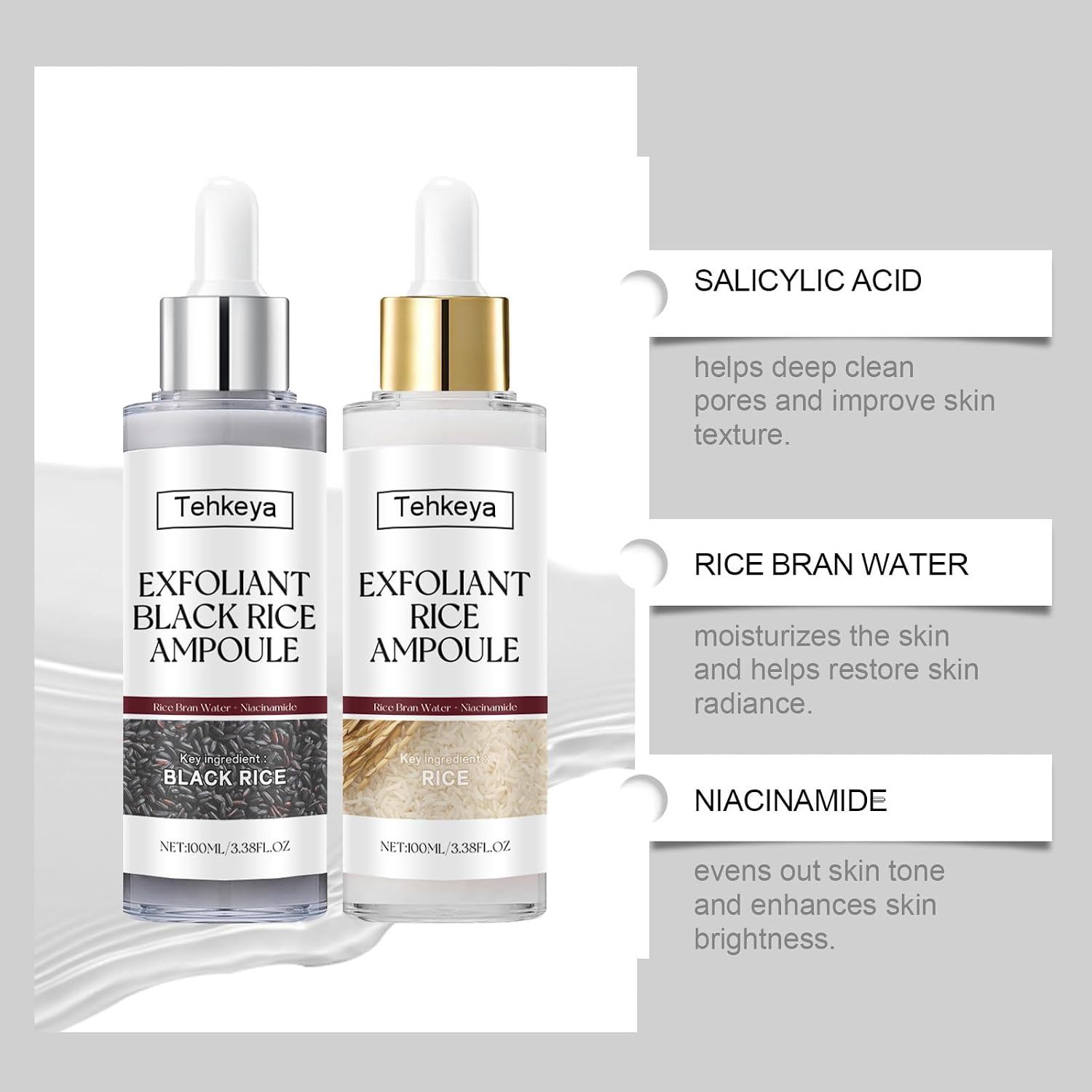 Peel Shot Glow Rice Ampoule Duo - Black & White Rice Exfoliating Facial Serum for All Skin Types, Hydrating & Brightening Treatment, 3.38 Fl Oz