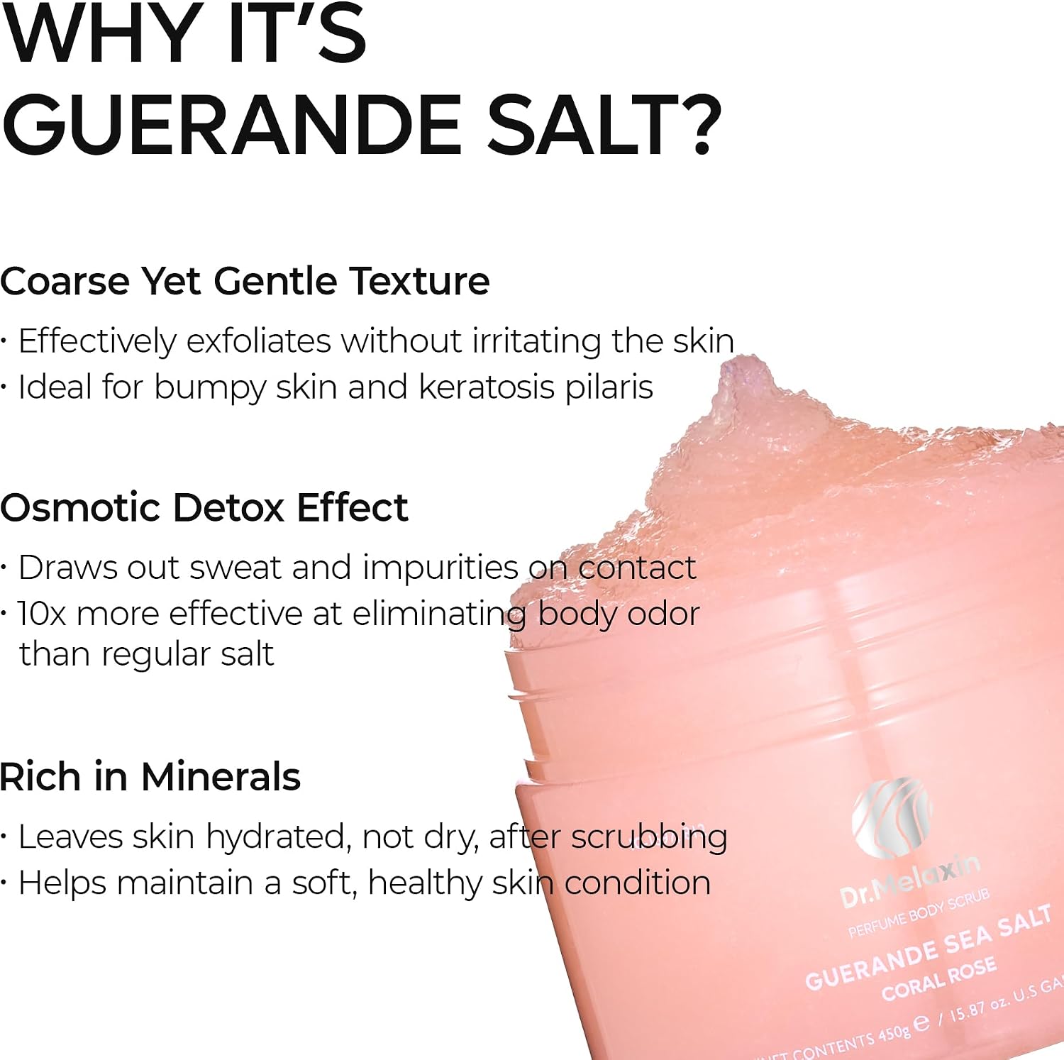 Dr.Melaxin Guerande Sea Salt Perfume Exfoliating Body Scrub for Smooth Skin Body, Amber & Vanilla Scent