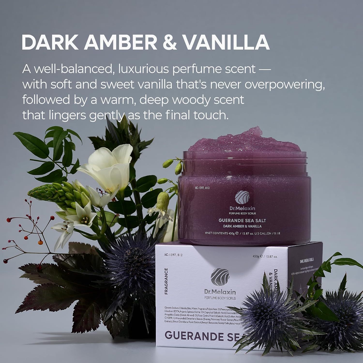 Dr.Melaxin Guerande Sea Salt Perfume Exfoliating Body Scrub for Smooth Skin Body, Amber & Vanilla Scent